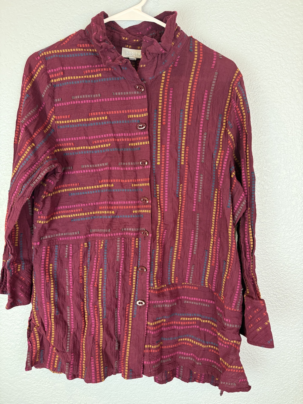 Habitat Shirt Womens Medium Stripe Button Up Crinkle Artistic Top Multicolor